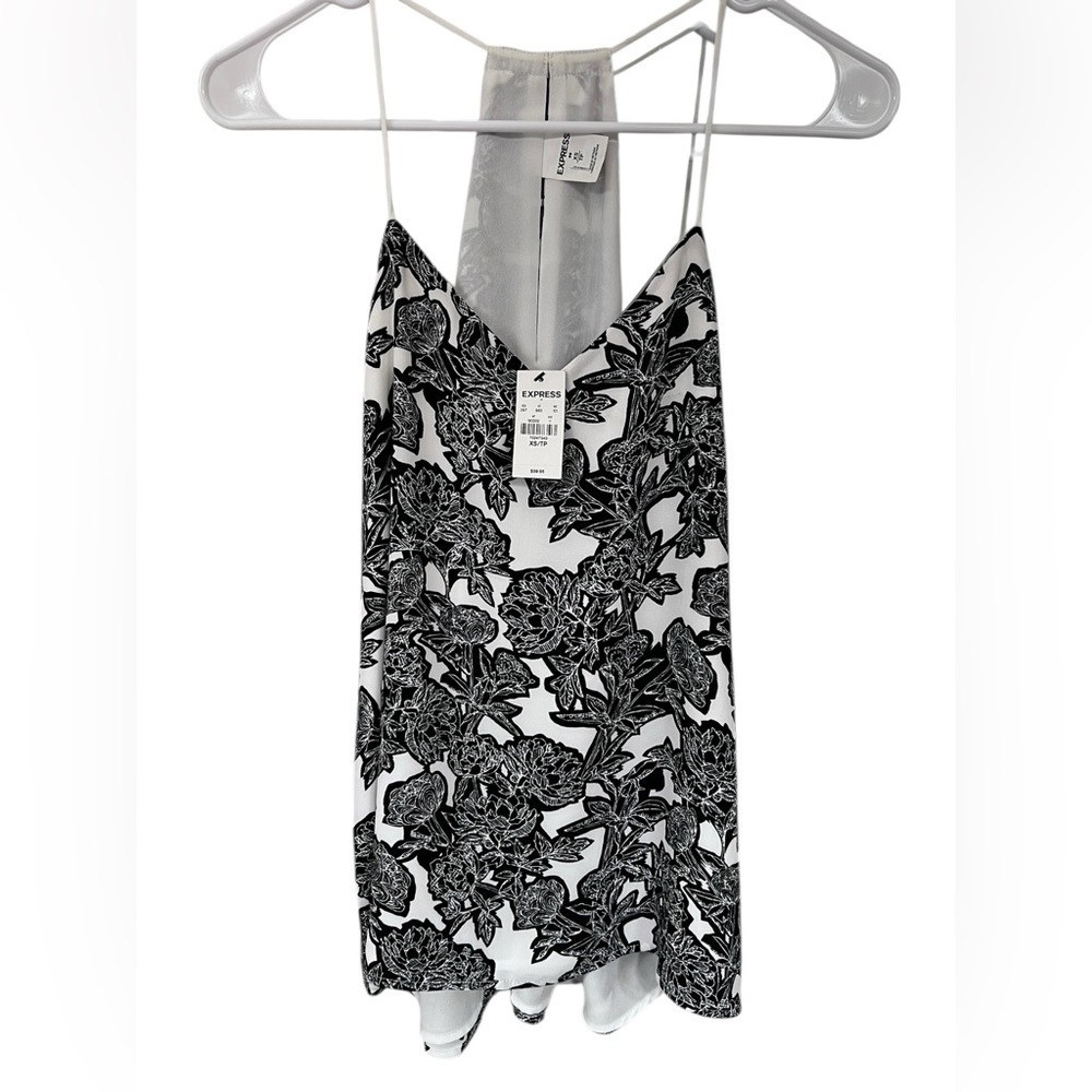 Express Black and White Floral Spaghetti Strap Top